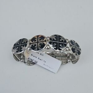 Tory Burch Silver and Black Emblem Bracelet